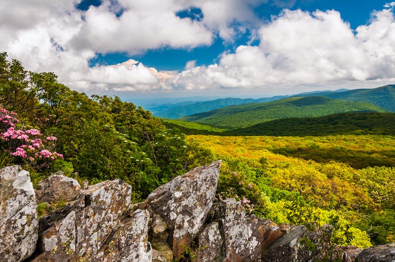 View of the Blue Ridge from cliffs on Stony Man Mountain in Shenandoah National Park