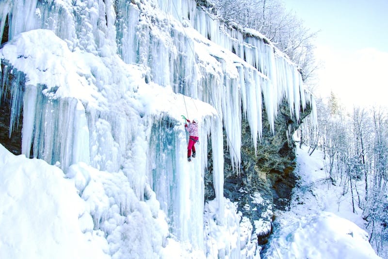 Winter activities in Glacier National Park - ice climbing