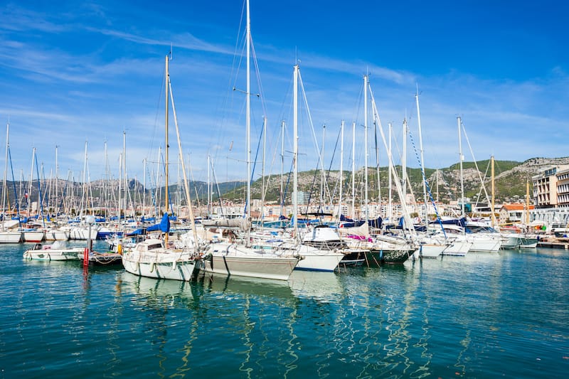 Yachts and boats in the Toulon port in Cote d'Azur provence in sothern France