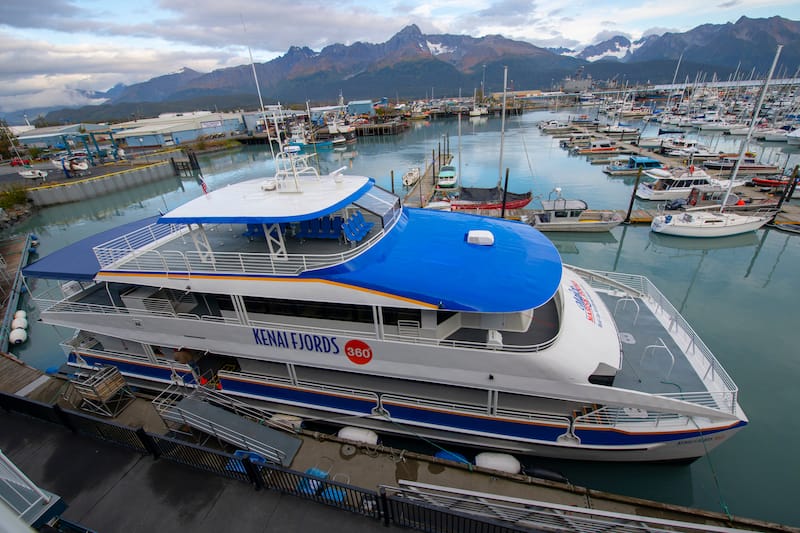 Major Marine Kenai Fjords 360 Tours ship at Seward Boat Harbor in Seward, Kenai Peninsula, Alaska, AK, USA. Seward is a city near Kenai Fjords National Park.