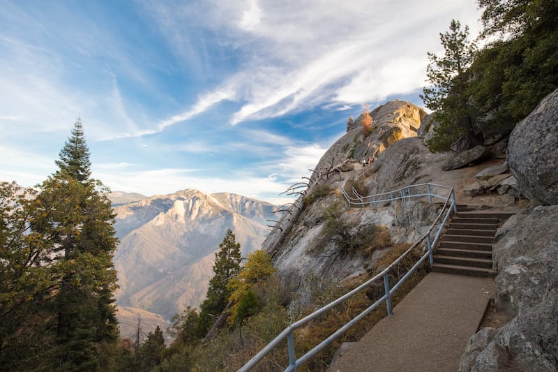 Sunset on an autumn evening at Moro Rock in Sequoia National Park