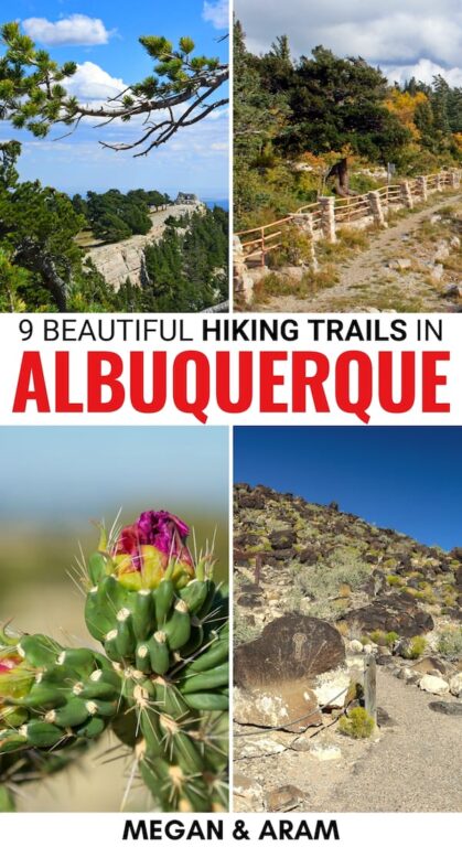 Are you wanting to escape the city and New Mexico heat? These hiking trails in Albuquerque will help you do just that - these trails are perfect for any skill level! | Albuquerque hiking | Hiking Albuquerque | Albuquerque trails | Day hikes Albuquerque | New Mexico hiking | New Mexico outdoors | New Mexico trails | Best hikes in New Mexico | Sandias hiking | Petroglyphs National Monument hiking | Best trails in New Mexico | Sandias trails | Waterfall hikes in New Mexico 