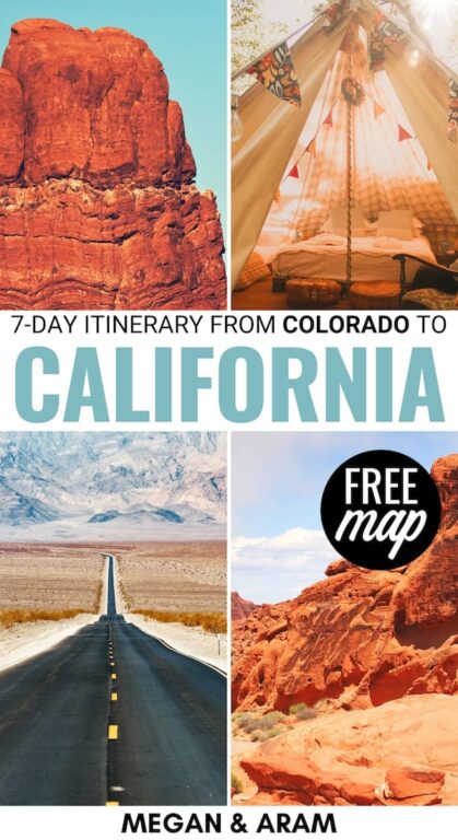 Are you considering taking a Colorado to California road trip? Our 7-day road trip itinerary from Colorado to California details the BEST stops for your trip! | USA road trip | Denver to Los Angeles | Denver to LA | Colorado Road Trip | California Road Trip | Utah Road Trip | Nevada Road Trip | Arizona Road Trip | Moab to Page | Page to Zion National Park | Denver to Arches National Park | Things to do in Colorado | Colorado itinerary | California itinerary | CO to CA road trip