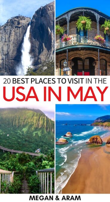 Are you looking for the best places to visit in May in the USA? This guide details twenty incredible destinations for a USA in May spring vacation! Check it out! | USA in Spring | May in USA | New York City in May | New Orleans in May | Boston in May | Virginia in May | Charlotte in May | Denver in May | San Francisco in May | Oregon in May | Texas in May | Oklahoma in May | Georgia in May | USA destinations in May | Nashville in May | Vegas in May | Hawaii in May | Oahu in May 