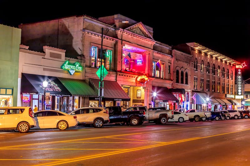 Night photo of Historic District in Prescott