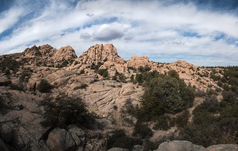 Panorama of the rock formations at Constellation Trails in Prescott, Arizona