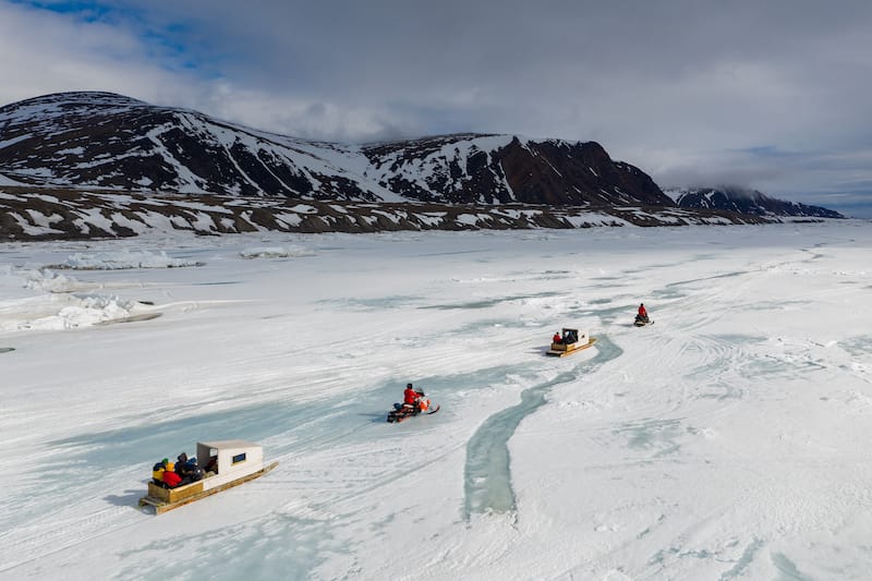 Qamutiik on the sea ice near Sirmilik National Park in Nunavut, Canada