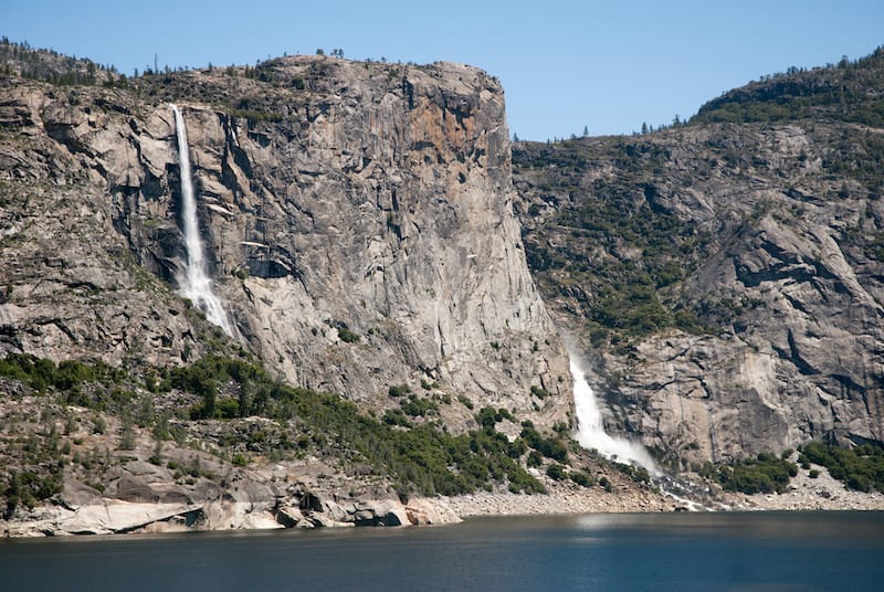 Tueeulala and Wapama Falls at Hetch Hetchy Reservoir in Yosemite National Park