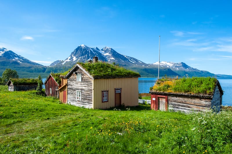 Wooden homes near Kvaloya in Tromso