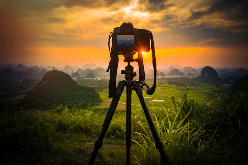 hiking with tripod