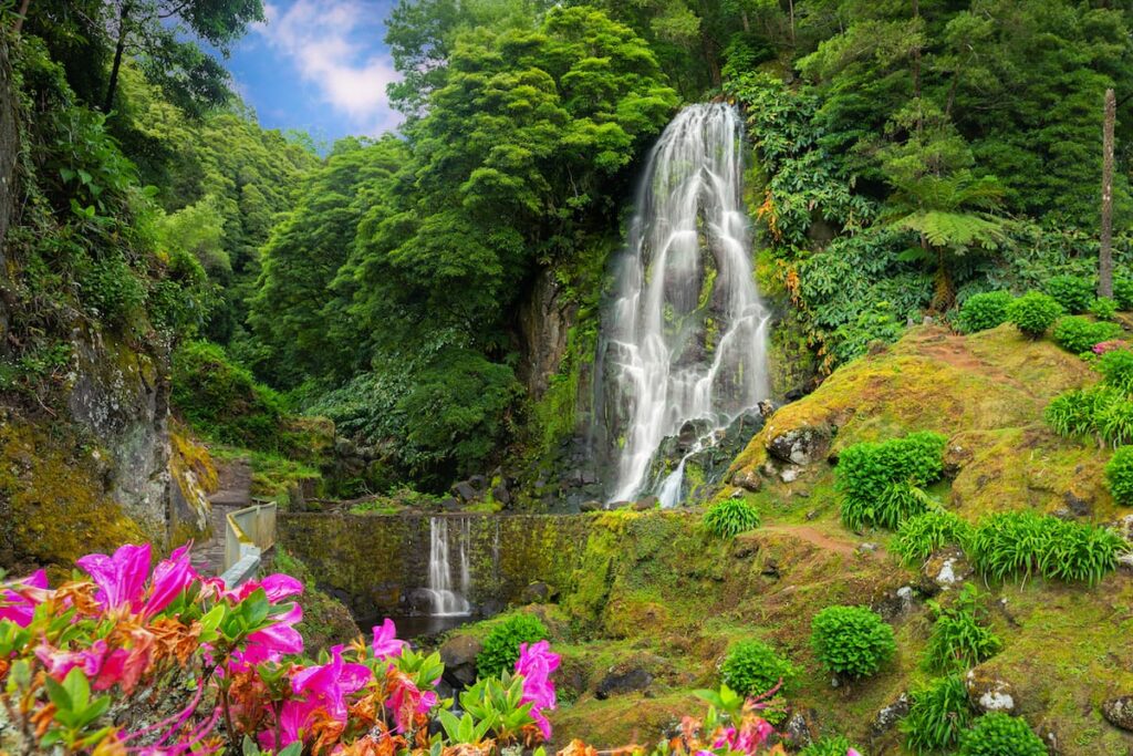 Azores waterfall Cascata da Ribeira dos Caldeiros
