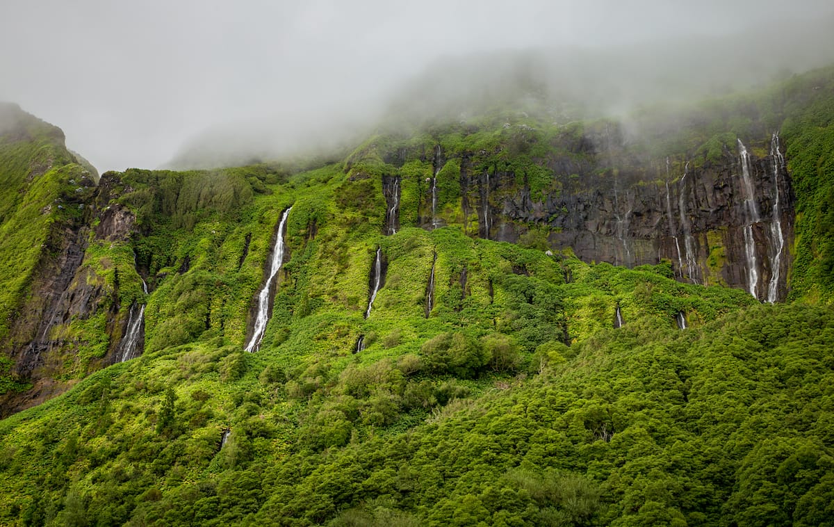 Cascata da Ribeira do Ferreiro on Flores island, Azores