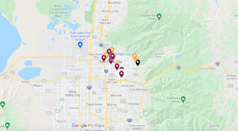 Map of Salt Lake City itinerary