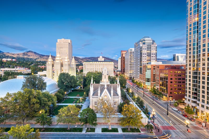 Temple Square at dusk