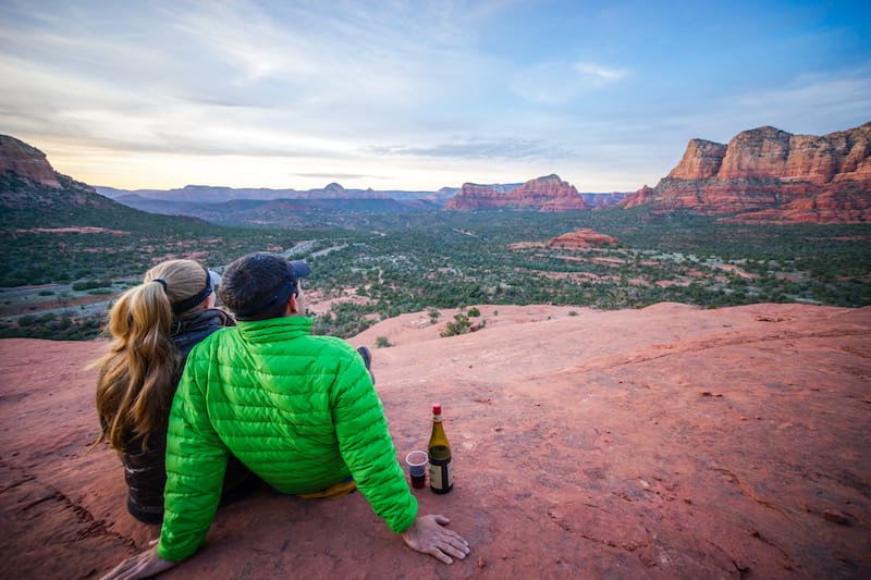 Sedona sunset with wine