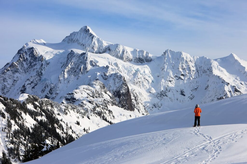 Snowshoeing at Mt. Baker in winter