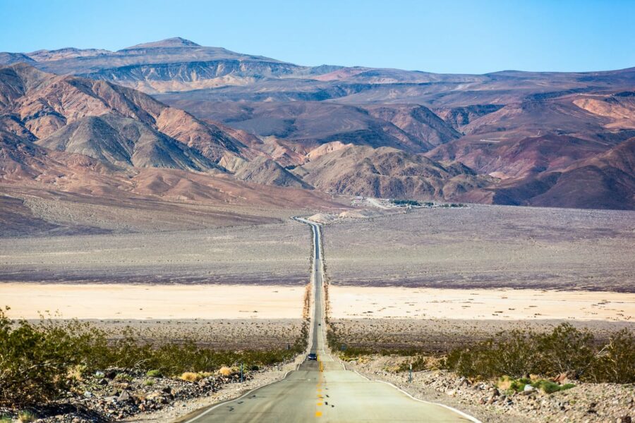 Highway 190 crossing Panamint Valley in Death Valley