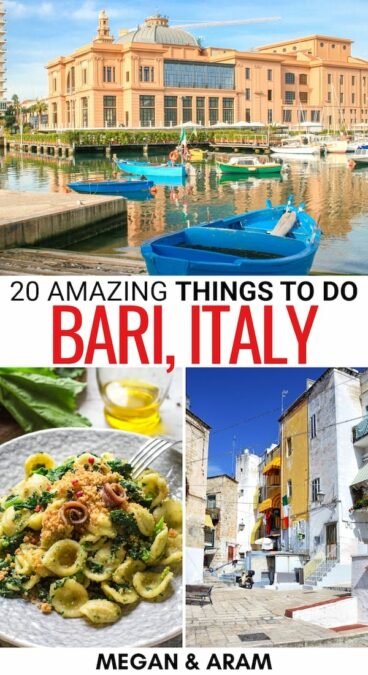 Are you looking for the best things to do in Bari, Italy? This guide showcases the best Bari attractions, restaurants, landmarks, and so much more! Click here! | What to do in Bari | Bar landmarks | Bari restaurants | Bari sightseeing | Bari things to do | Visit Bari | Things to do in Puglia | Beaches in Bari | Coffee shops in Bari | Bari itinerary