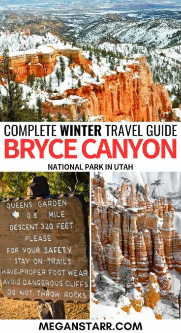 Planning a trip to Bryce Canyon in winter? This guide tells you things to do and what is open (or closed!) during winter in Bryce Canyon National Park. | Bryce Canyon winter | Bryce Canyon National Park winter | Bryce Canyon itinerary | Things to do in Bryce Canyon in winter | Snowshoeing in Bryce Canyon | Winter hiking Bryce Canyon | Utah in winter | Inspiration Point in winter | Snowmobiling Bryce Canyon | Ice fishing Bryce Canyon | Trails Bryce Canyon