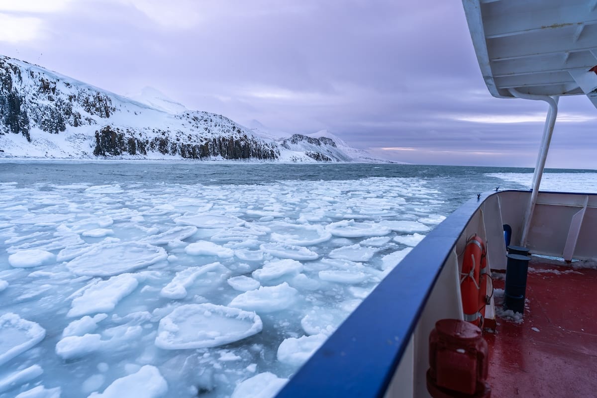 Boat trip during winter in Svalbard