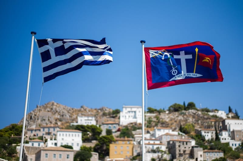 Greece and Hydra's flags
