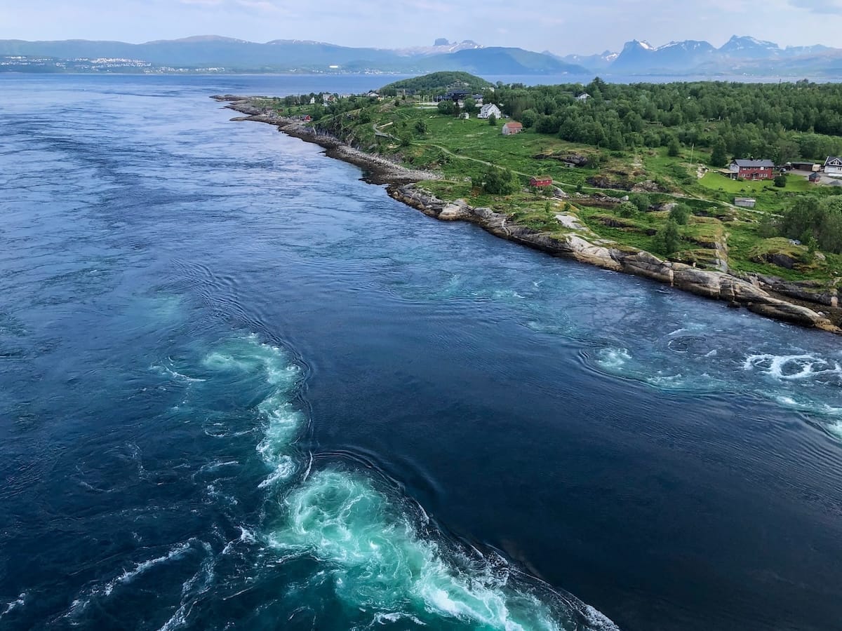 This is a photo of Saltstraumen Maelstrom and the surrounding mountains