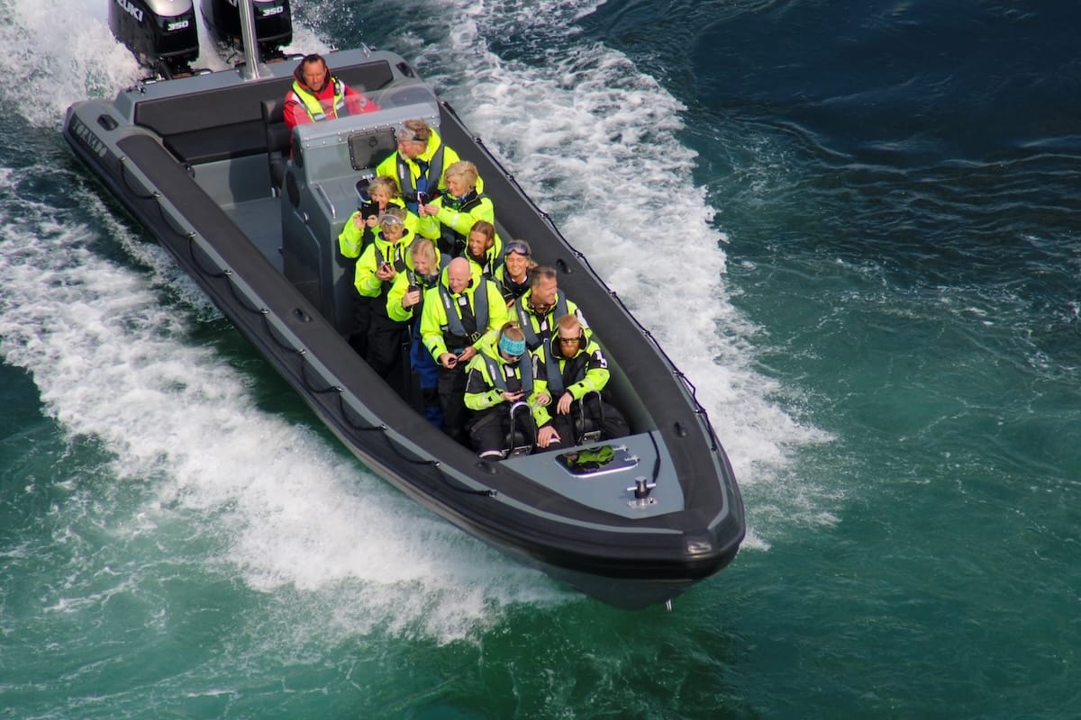 This is a RIB boat filled with tourists at Saltstraumen