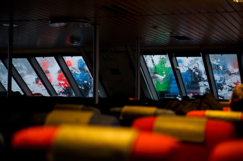 Inside the boat on a whale watching tour in Tromso