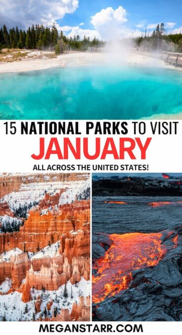 15 Best National Parks to Visit in January (+ Winter Tips): Are you looking for the best national parks to visit in January? This guide details fifteen great US National Parks to visit in January and gives many tips. | Places to visit in USA | USA National Parks | America National Parks | Yellowstone in Winter | Zion in Winter | National Parks to visit in Winter | USA Winter | Everglades in winter | Great Smoky Mountains winter | Death Valley winter | Acadia winter