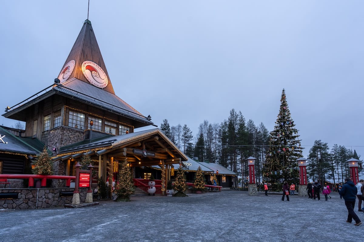 Santa Claus Village in Lapland during november with dark skies