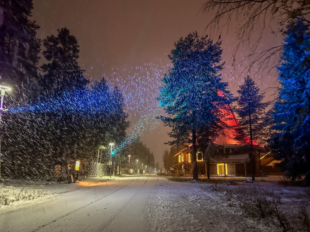 light pollution in a snowstorm in lapland