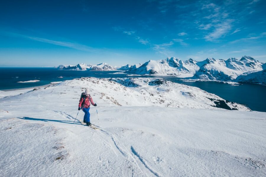 Skiing in Lofoten during the winter