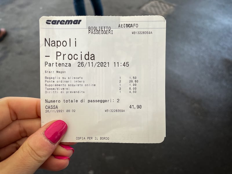 Ticket for the ferry from Naples to Procida