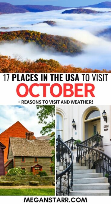 Are you planning a fall trip and are looking for the best places to visit in October in the USA? This guide highlights the USA in October - cities, islands, and more! | USA in Fall Autumn in USA | Philadelphia October | Acadia in October | California in October | Mt Rainier October | Savannah Fall | Oklahoma October | Ohio October | Maine October | Blue Ridge Parkway fall | North Carolina fall | Utah fall | Oregon in fall | Things to do in USA in fall