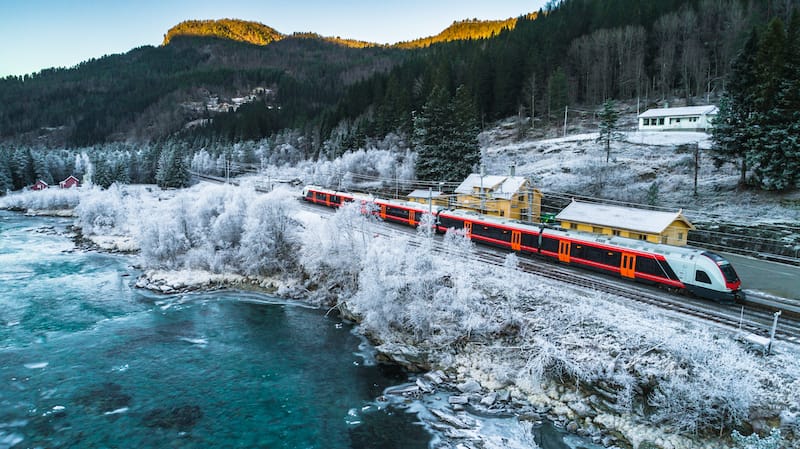 Winter scenery on the train from Bergen to Oslo