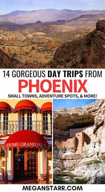 Are you looking for the best day trips from Phoenix? This guide gives several Phoenix day trips that you can consider for a getaway! It also includes a free map! | Weekend trips from Phoenix | Phoenix nearby destinations | Phoenix itinerary | Arizona itinerary | Parks near Phoenix | Hiking near Phoenix | Arizona nature | Arizona bucket list | things to do in Phoenix | Visit Prescott | Saguaro National Park from Phoenix | Phoenix to Tucson
