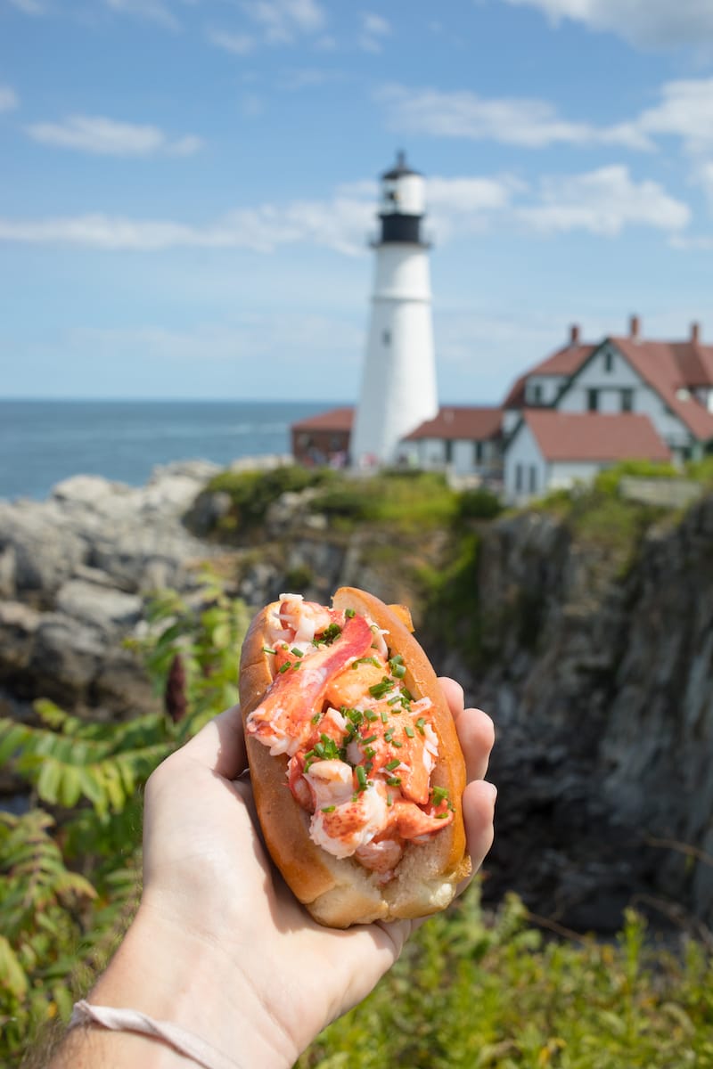 Enjoying a lobster roll in Maine