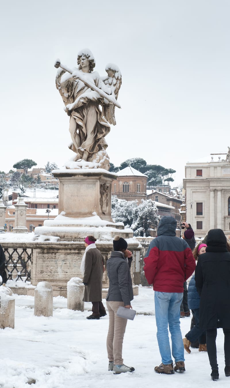 A snowy Rome winter at Castel Sant'Angelo