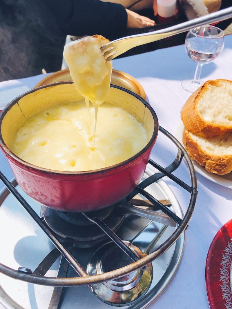 Delicious fondue in Geneva in winter