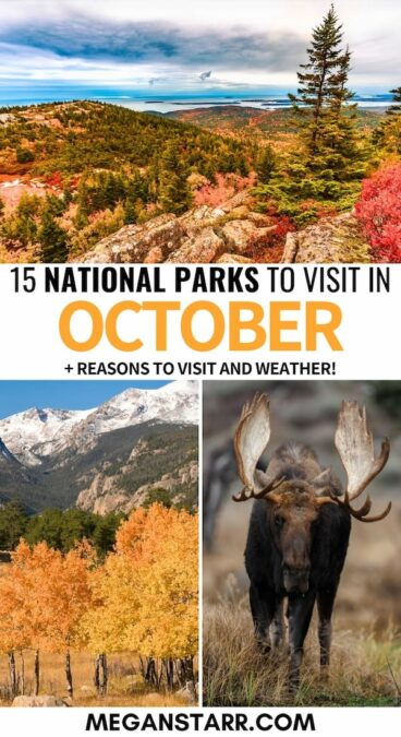 Are you looking to visit some of the best national parks in October? This guide discloses the best US National Parks in fall, including travel tips for your journey! | US national parks in fall | Grand Canyon in October | Yosemite in October | Shenandoah in October | Arches National Park in October | Acadia in October | Smoky Mountains in October | Everglades in October | Yosemite in fall | Grand Canyon in fall | Saguaro in fall | Shenandoah in fall | Acadia in fall