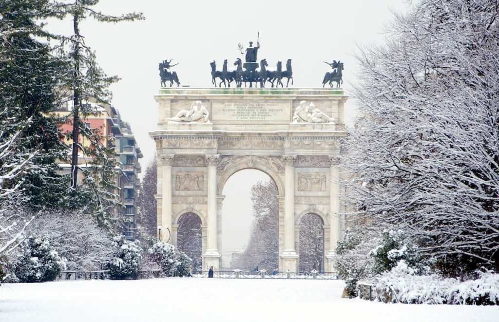 Snow in Milan in winter