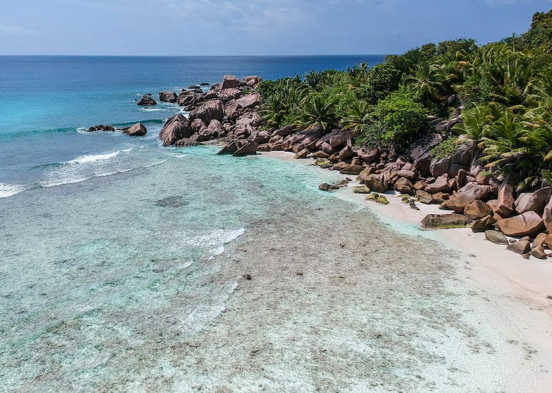 Aerial View of a beach on La Digue