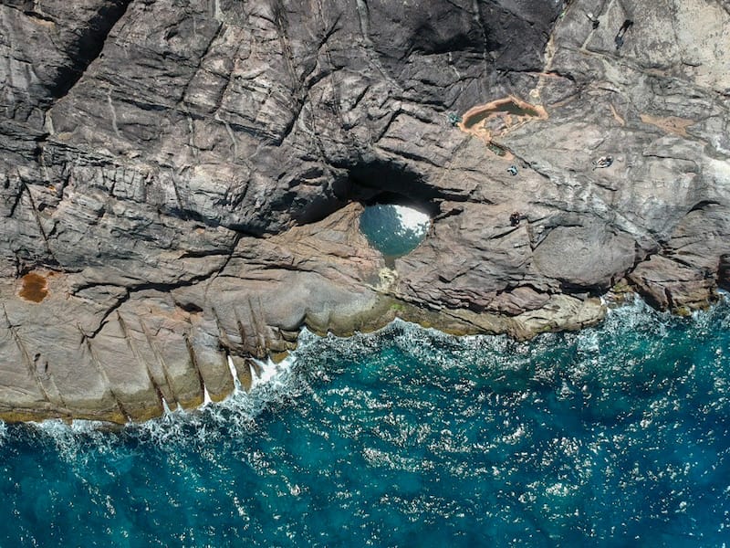 Rock pool on Mahe aerial view