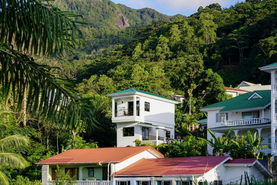 My accommodation on Mahe (white home) was locally-owned