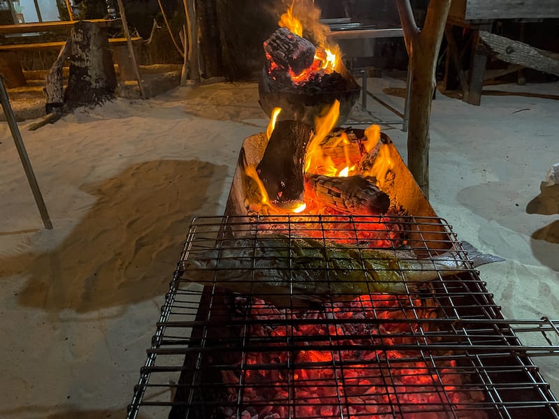 Fish grilling on La Digue at the Natural Bar