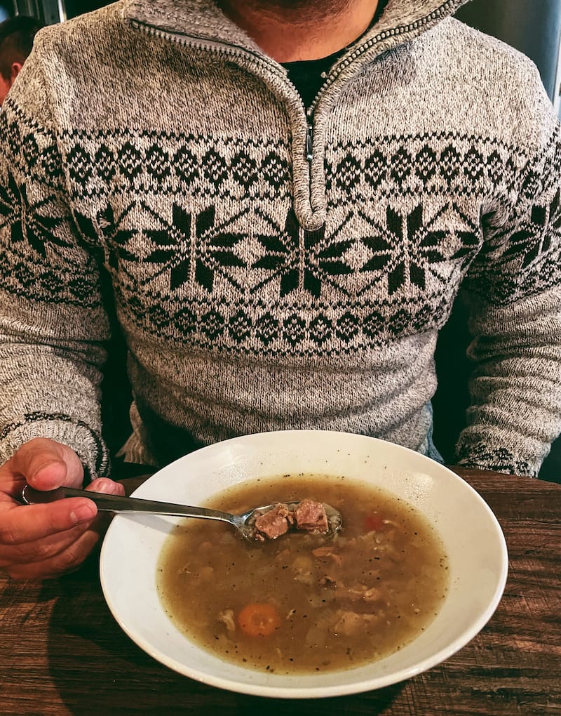 Aram enjoying hearty Icelandic soup