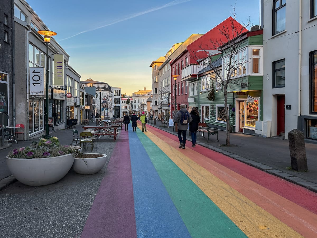 Famous Rainbow Street in Reykjavik in winter