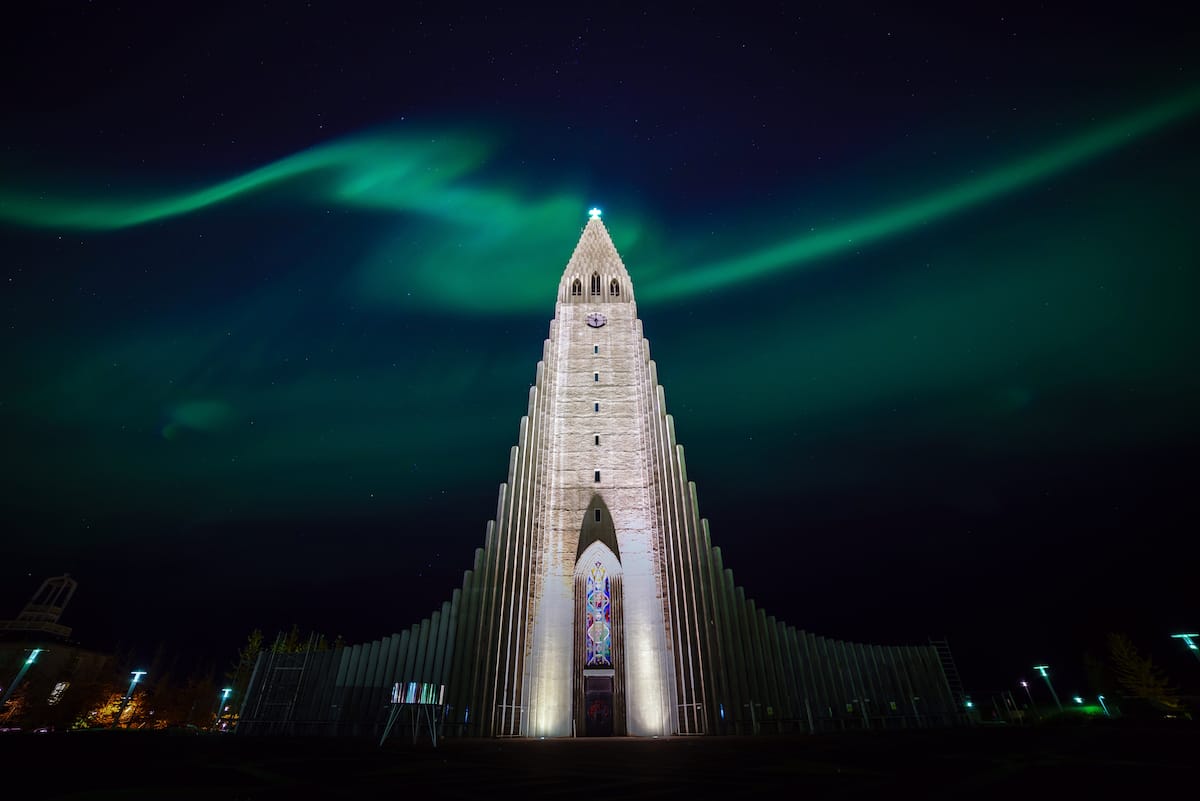 Northern lights in Reykjavik in winter