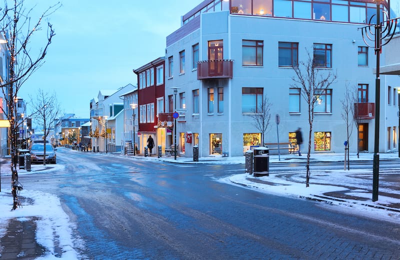 Reykjavik street during the dark winter