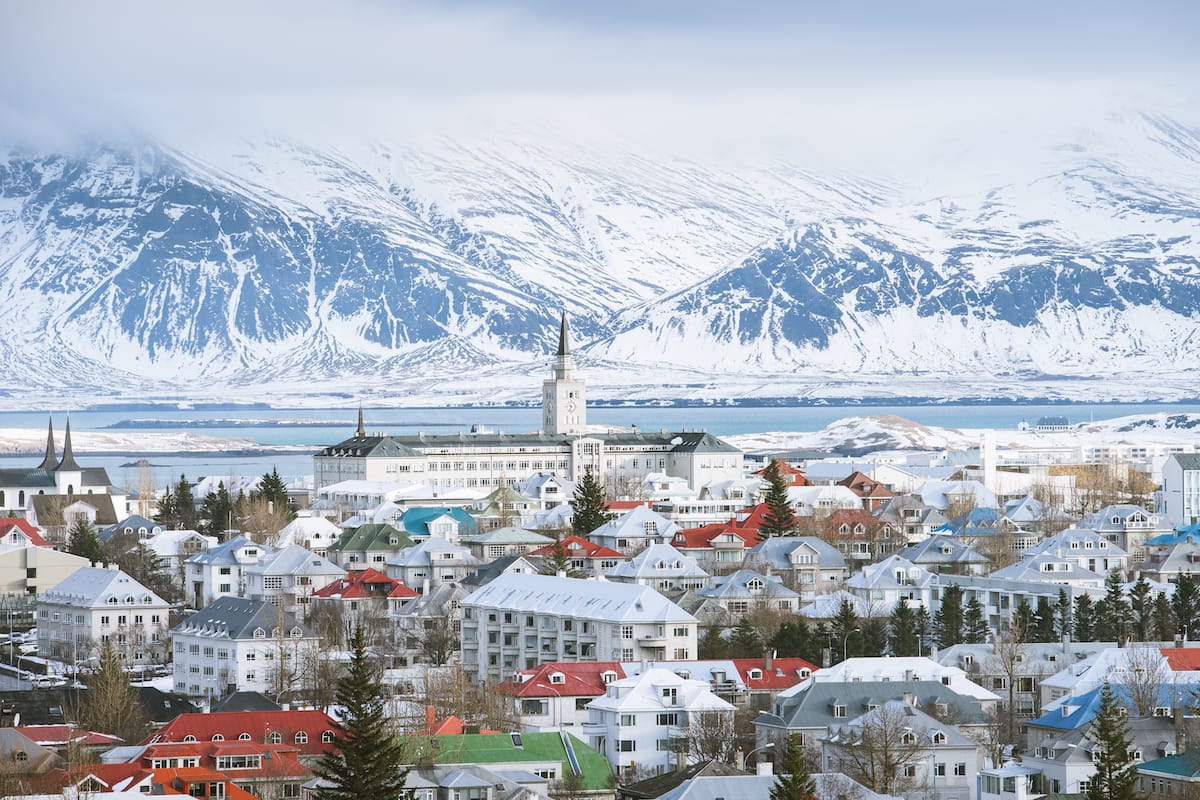 Snow during the winter in Reykjavik